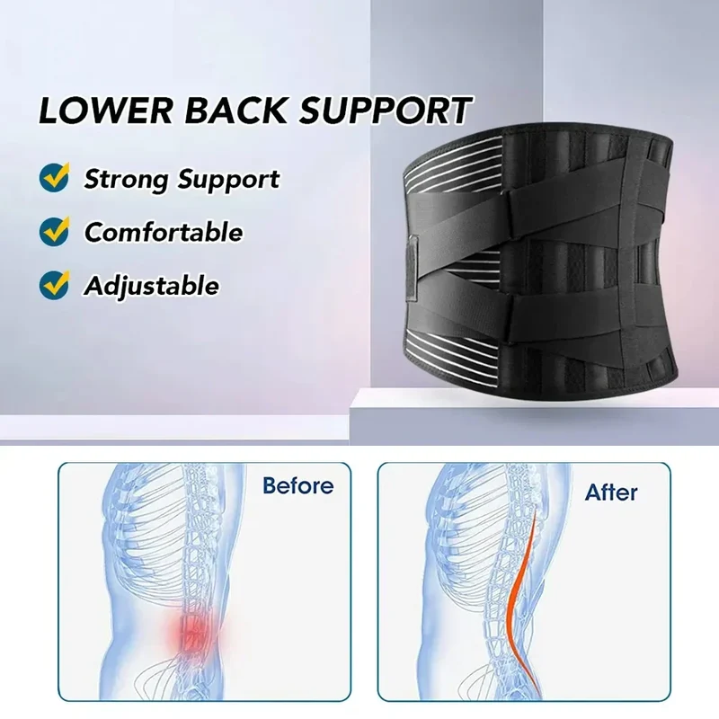 Rygstøttebælte med 360° Lumbar Support, Hukommelsesaluminium og Stålspiraler