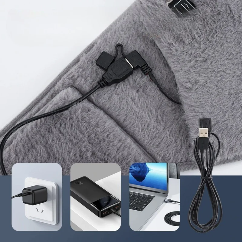 USB Varmepude med Temperaturkontrol – Blødt Velour til Talje og Hænder, 45-65°C, Bærbar, 105 x 20 cm