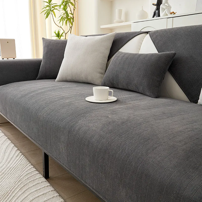 Elegant Sofa Beskyttelse i Chenille med Fiskebensmønster