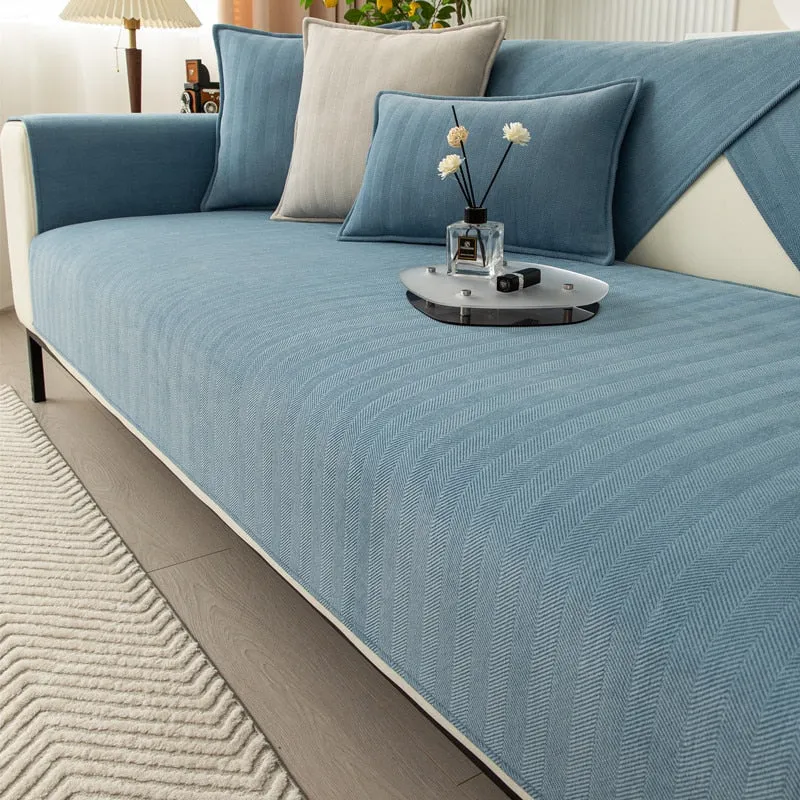 Elegant Sofa Beskyttelse i Chenille med Fiskebensmønster