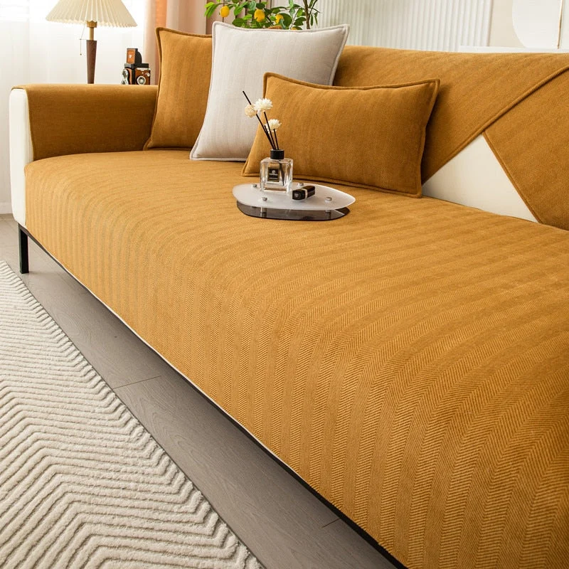 Elegant Sofa Beskyttelse i Chenille med Fiskebensmønster