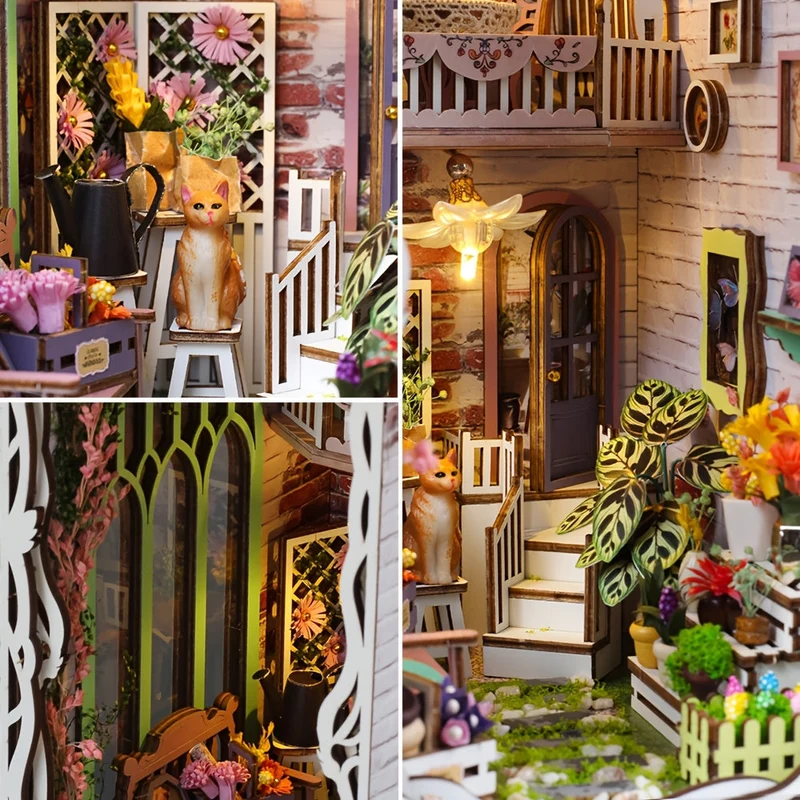 3D Puslespil i Træ – Blomsterhus med Automatisk Belysning