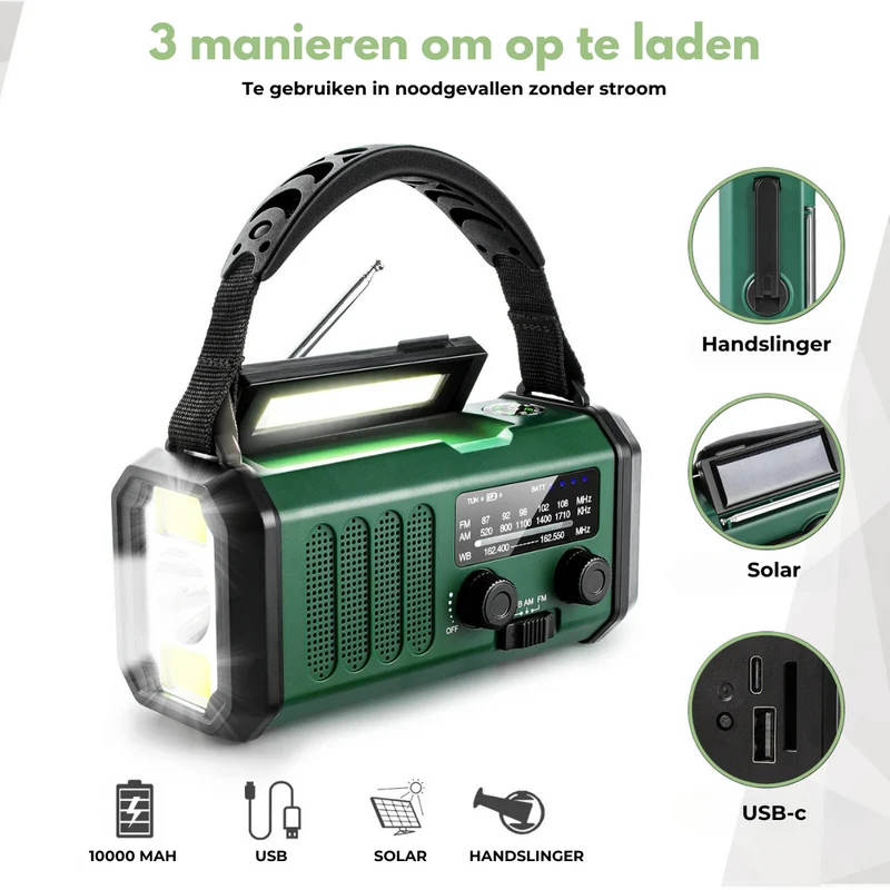 Professionel Nødradio med Sol- og Manuelopladning - Robust og Effektiv
