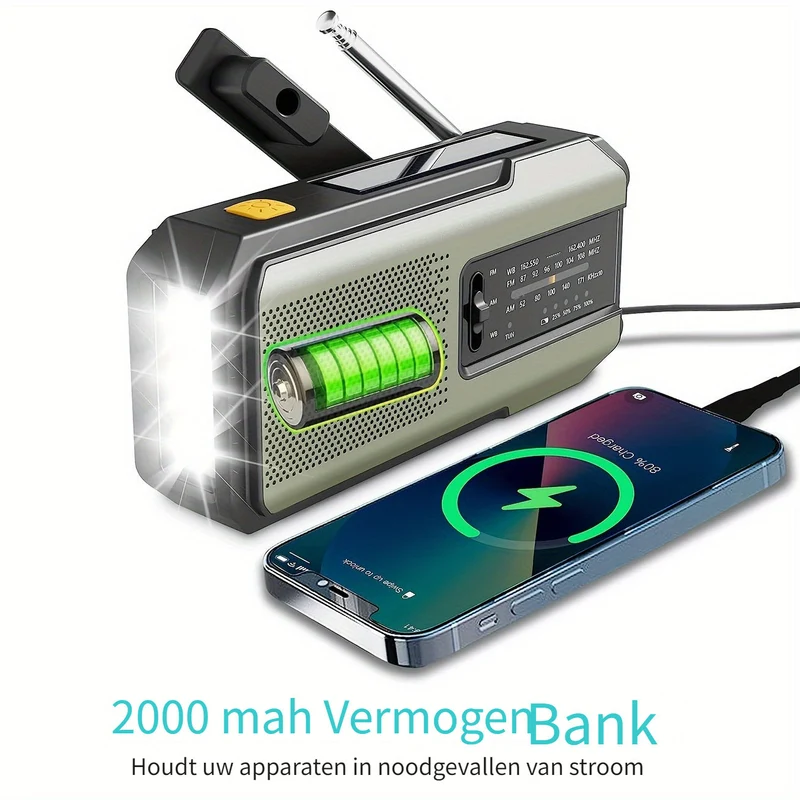 Bærbar Radio med Solpanel og LED-Lommelygte