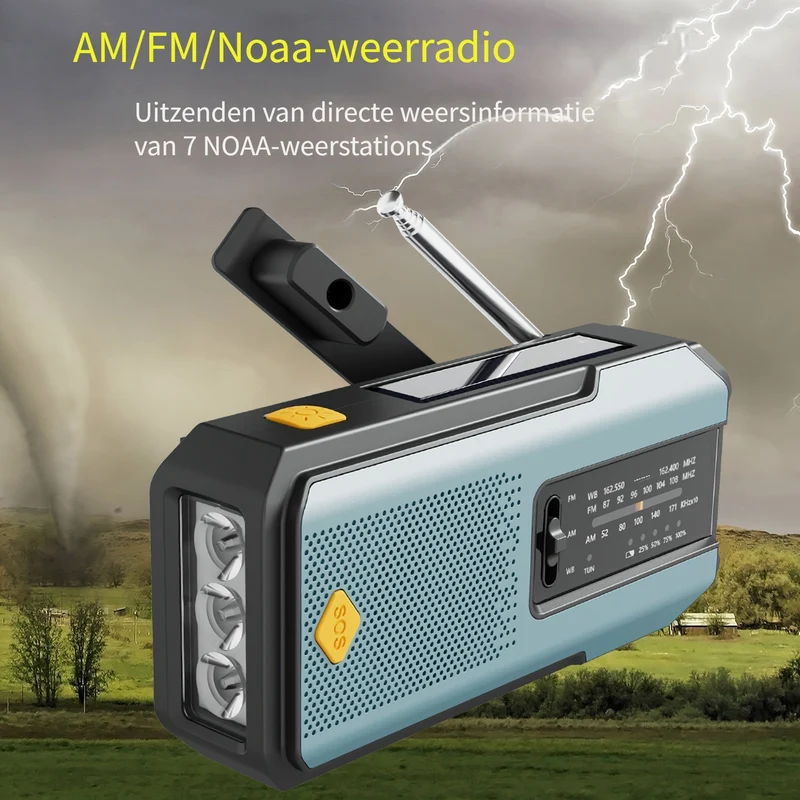 Bærbar Radio med Solpanel og LED-Lommelygte