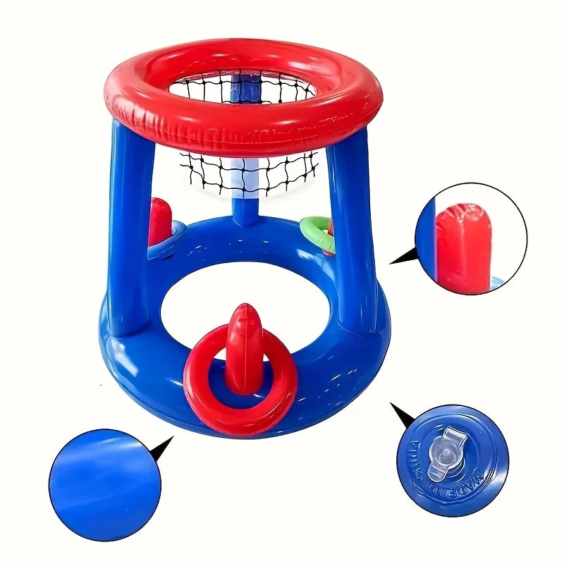 Oppusteligt basketballsæt til pool – Inkluderer kurv, bold og ringe