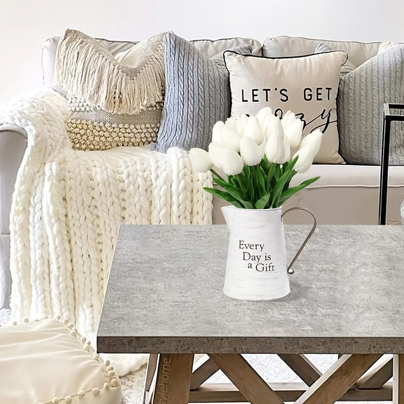 Sæt med 10 Realistiske Hvide Tulipaner – Ideelle til Bryllupper og Dekoration