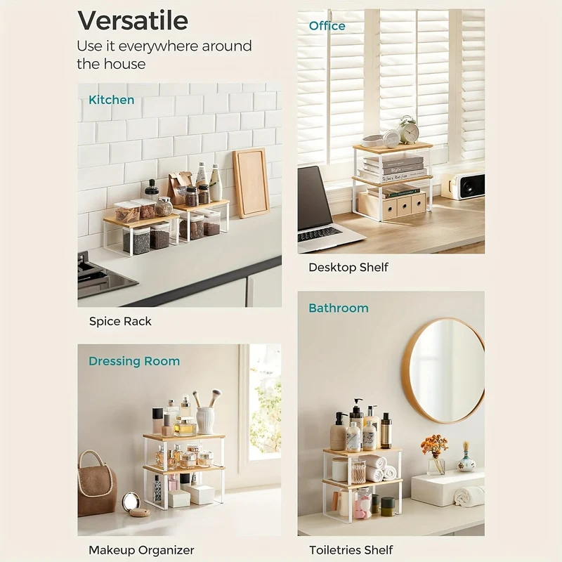 Sæt med 2 Justerbare Hylder i Bambu – Elegant og Pladsbesparende