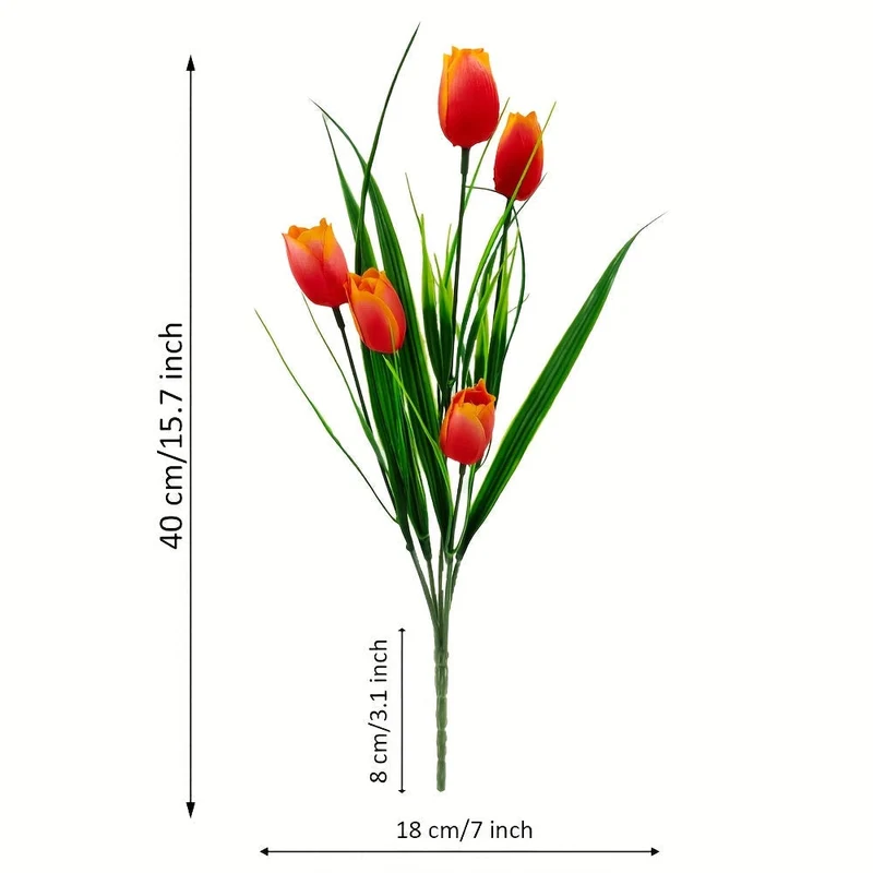 Sæt med 6 Holdbare Tulipanbuketter – UV-Beskyttede til Indendørs og Udendørs Dekoration