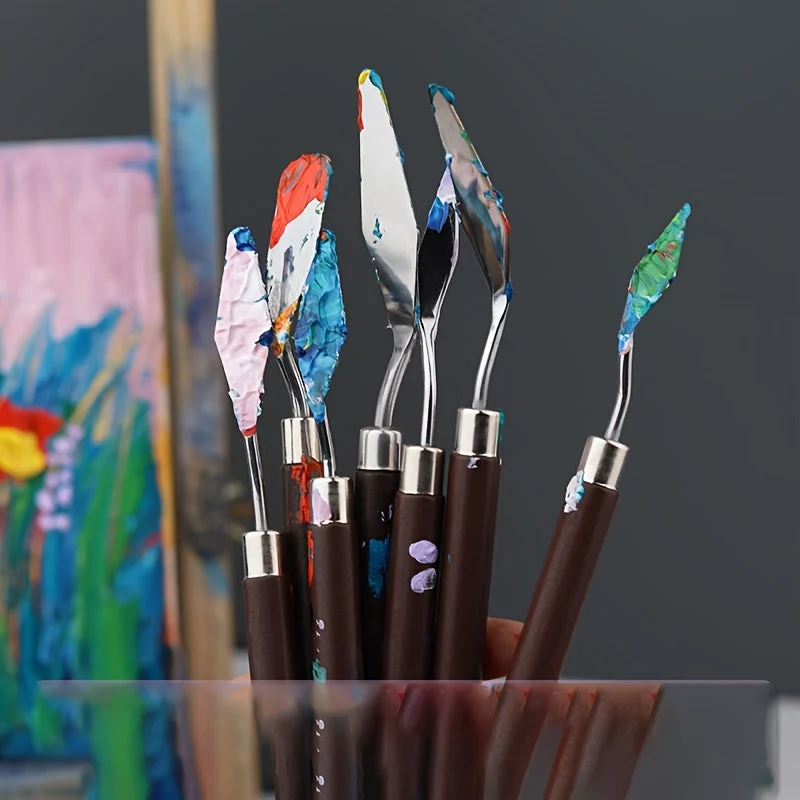 Sæt af 7 stålspartler til kunst og farveblanding