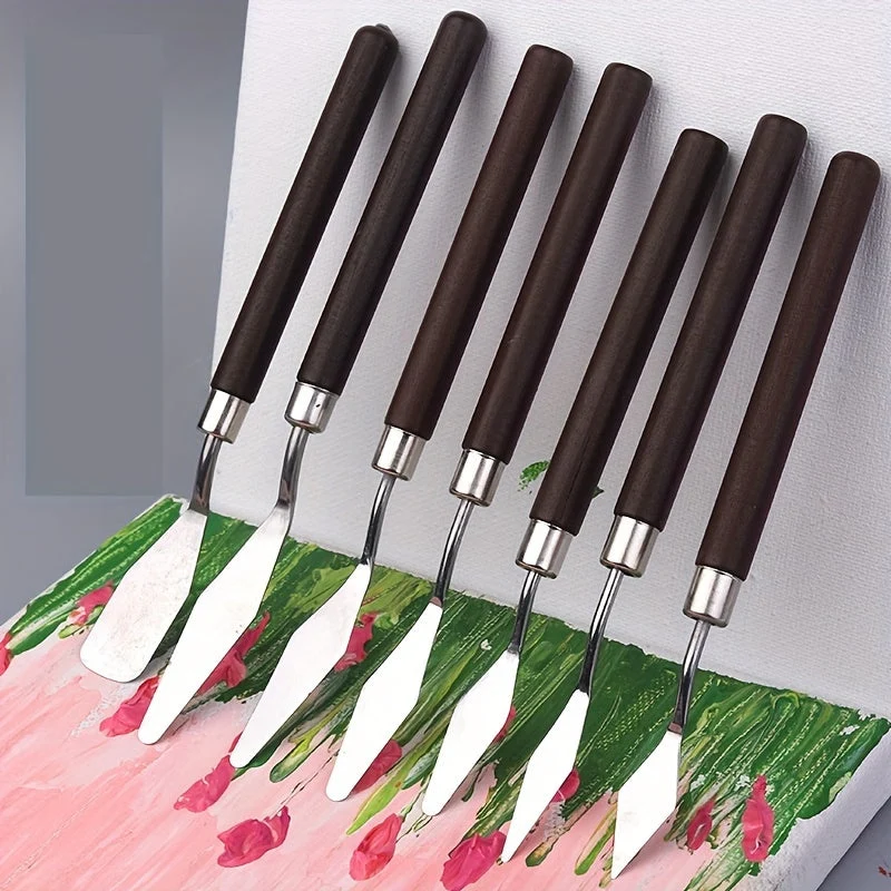 Sæt af 7 stålspartler til kunst og farveblanding