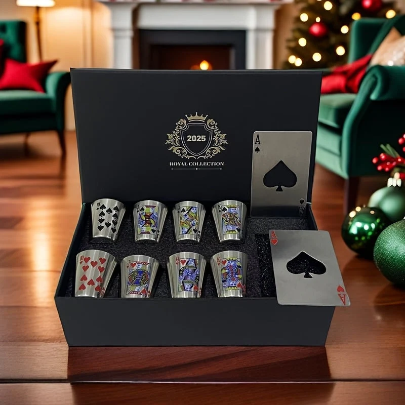 Elegante Whisky Glas Set med Kortmotiver og Flaskebrikker