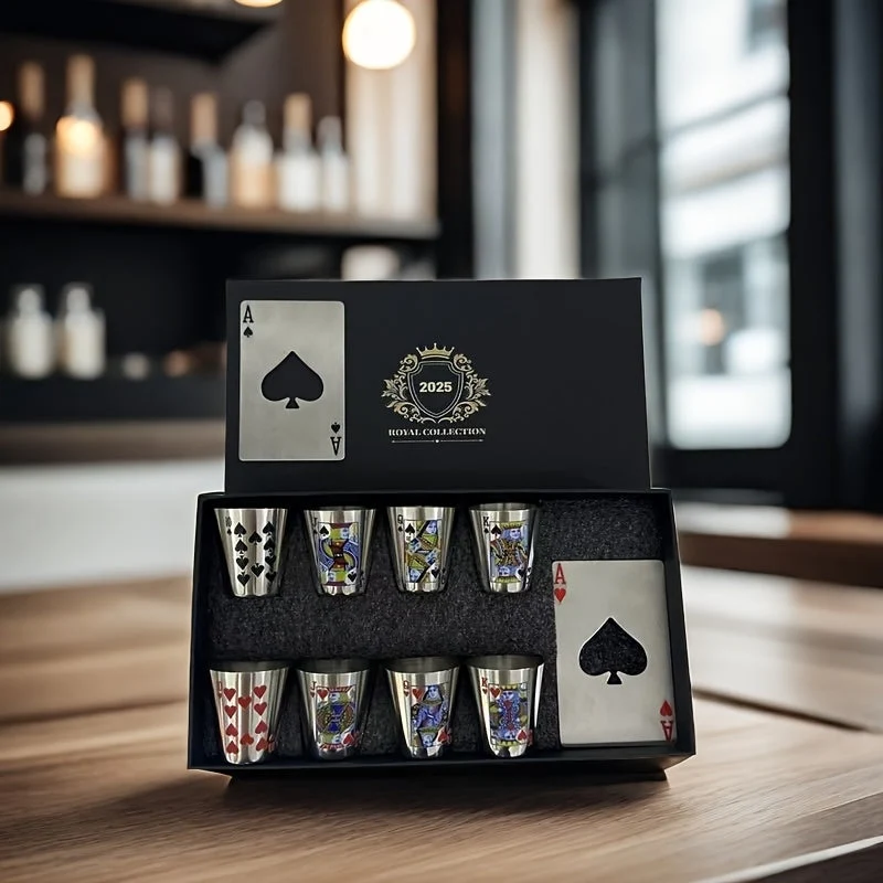Elegante Whisky Glas Set med Kortmotiver og Flaskebrikker