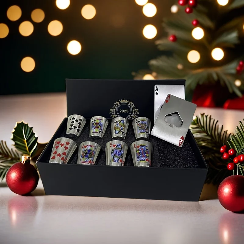 Elegante Whisky Glas Set med Kortmotiver og Flaskebrikker