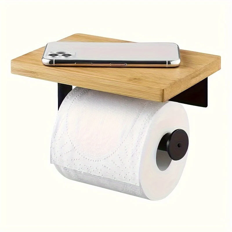 Træholdere til toiletpapir med hylde – Perfekt til vægmontering
