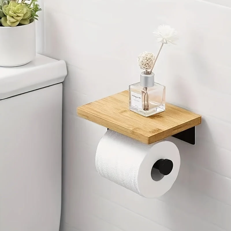 Træholdere til toiletpapir med hylde – Perfekt til vægmontering