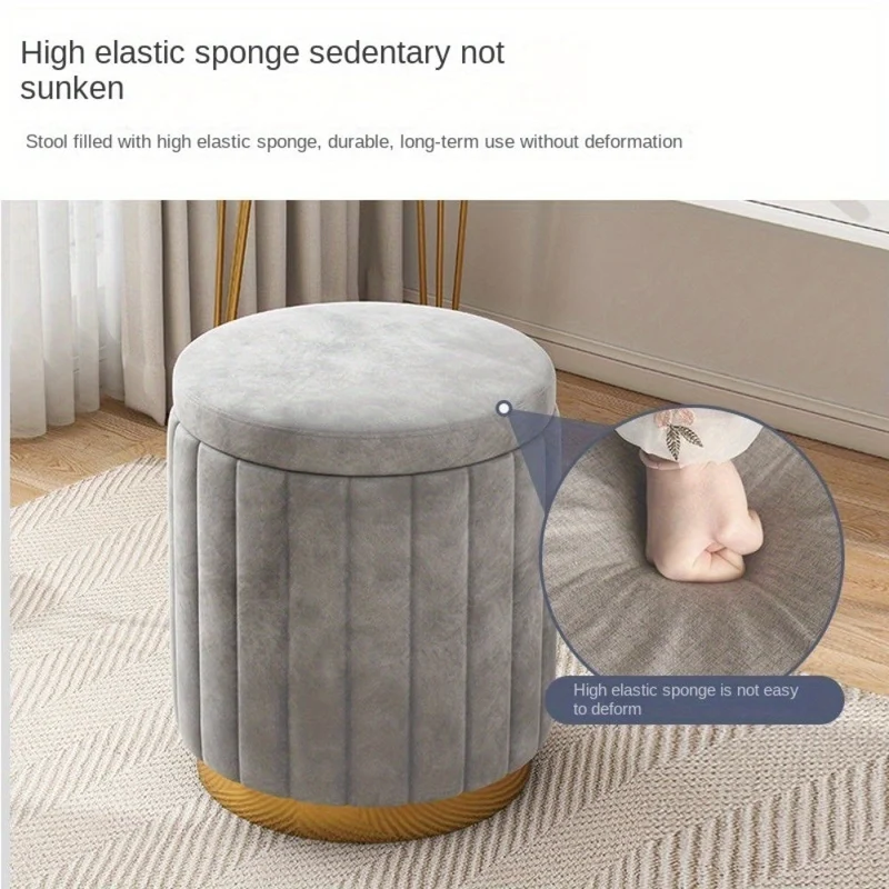 Elegant Opbevaringspuf med Spejlfinish – Rund Design