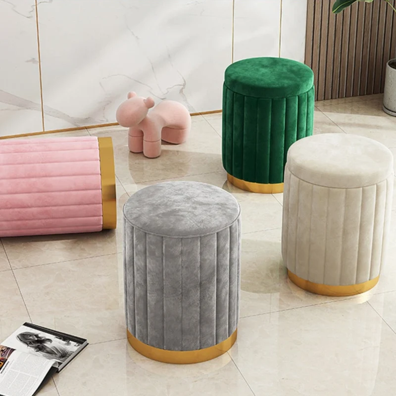 Elegant Opbevaringspuf med Spejlfinish – Rund Design