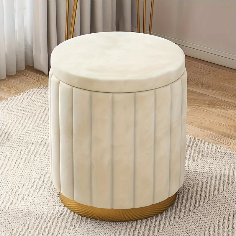 Elegant Opbevaringspuf med Spejlfinish – Rund Design
