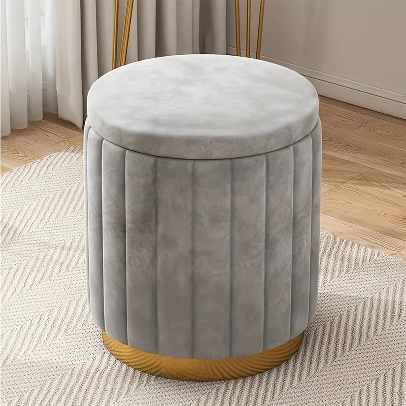 Elegant Opbevaringspuf med Spejlfinish – Rund Design