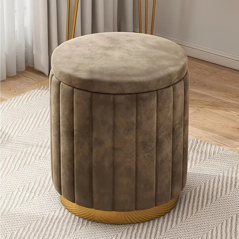 Elegant Opbevaringspuf med Spejlfinish – Rund Design