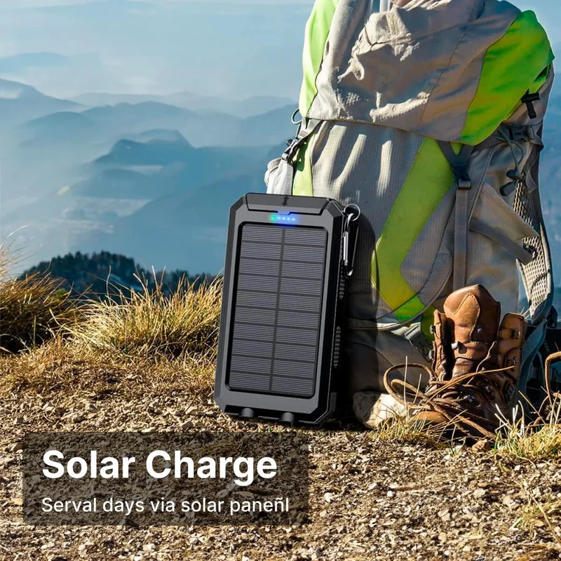 Vandtæt Powerbank med Solpanel og 20000mAh Kapacitet