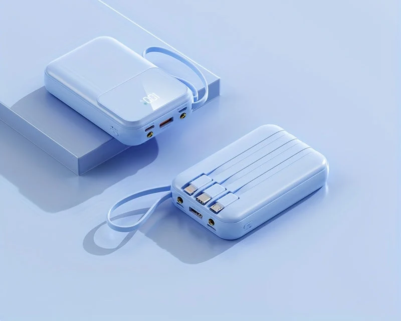Bærbar Power Bank 10000mAh - Hurtigopladning med Integrerede Kabler