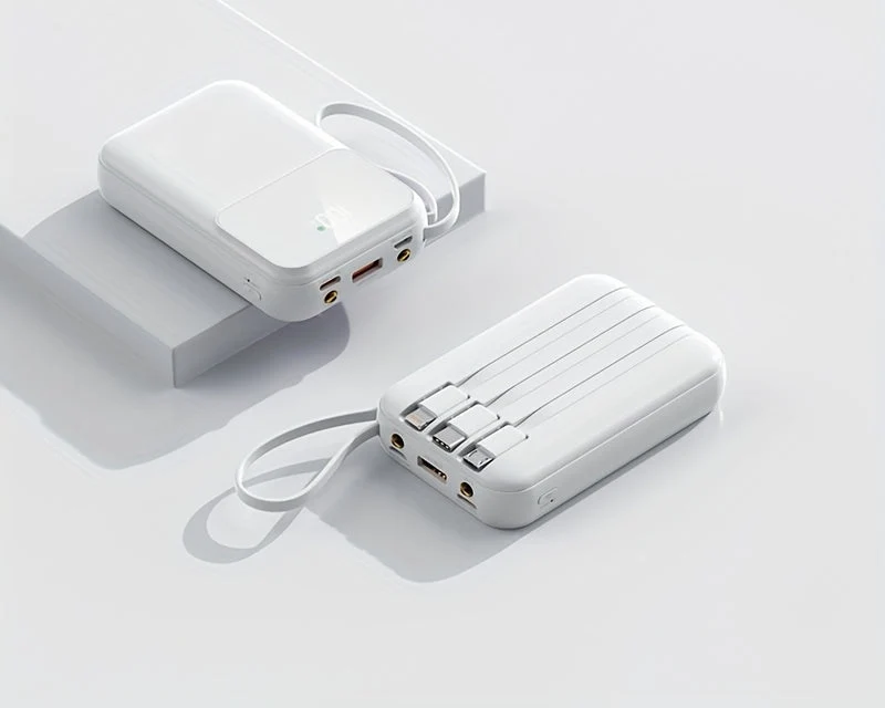 Bærbar Power Bank 10000mAh - Hurtigopladning med Integrerede Kabler