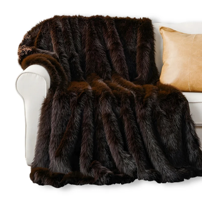Luksus Fleece Tæppe i Syntetisk Pels – Blødt Tæppe til Seng og Sofa