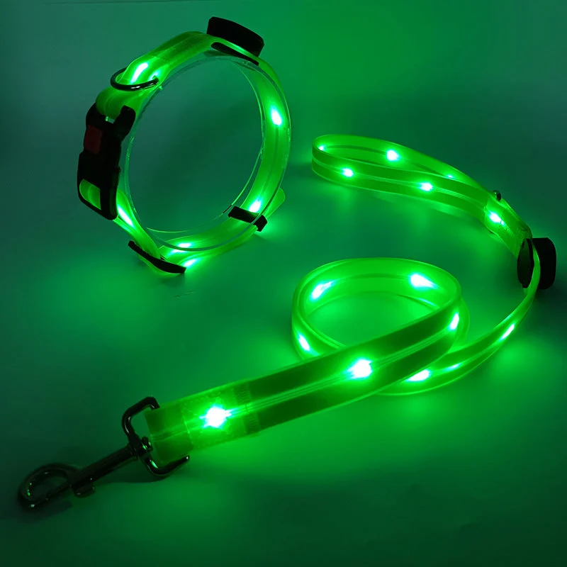 Hundehalsbånd med LED lys og snor - NightBright