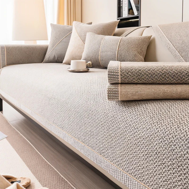 Sofabetækning i ensfarvet design - Holdbart og skridsikkert stof af bomuld og hør