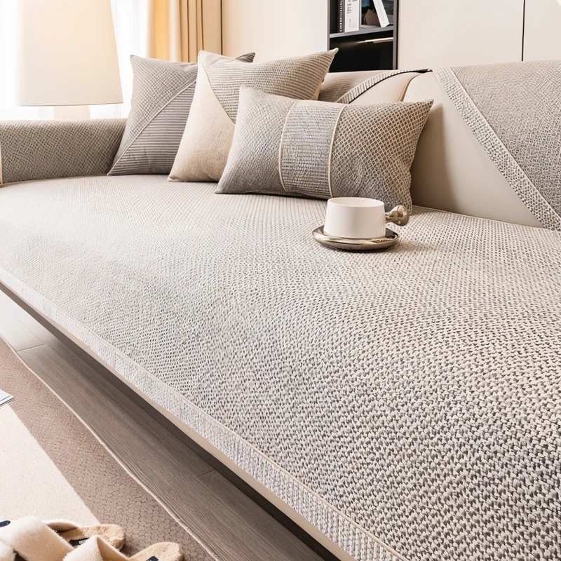 Sofabetækning i ensfarvet design - Holdbart og skridsikkert stof af bomuld og hør