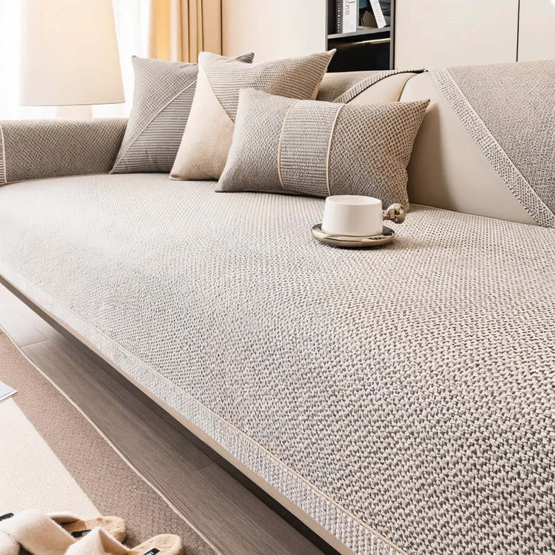 Sofabetækning i ensfarvet design - Holdbart og skridsikkert stof af bomuld og hør