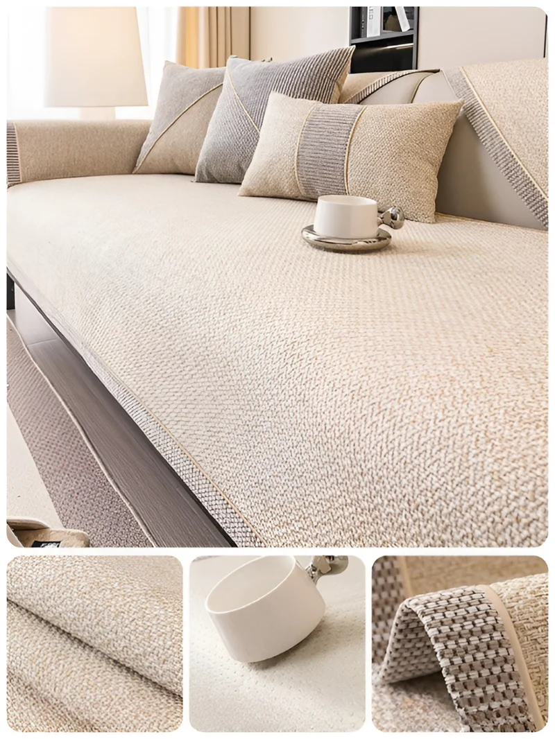 Sofabetækning i ensfarvet design - Holdbart og skridsikkert stof af bomuld og hør