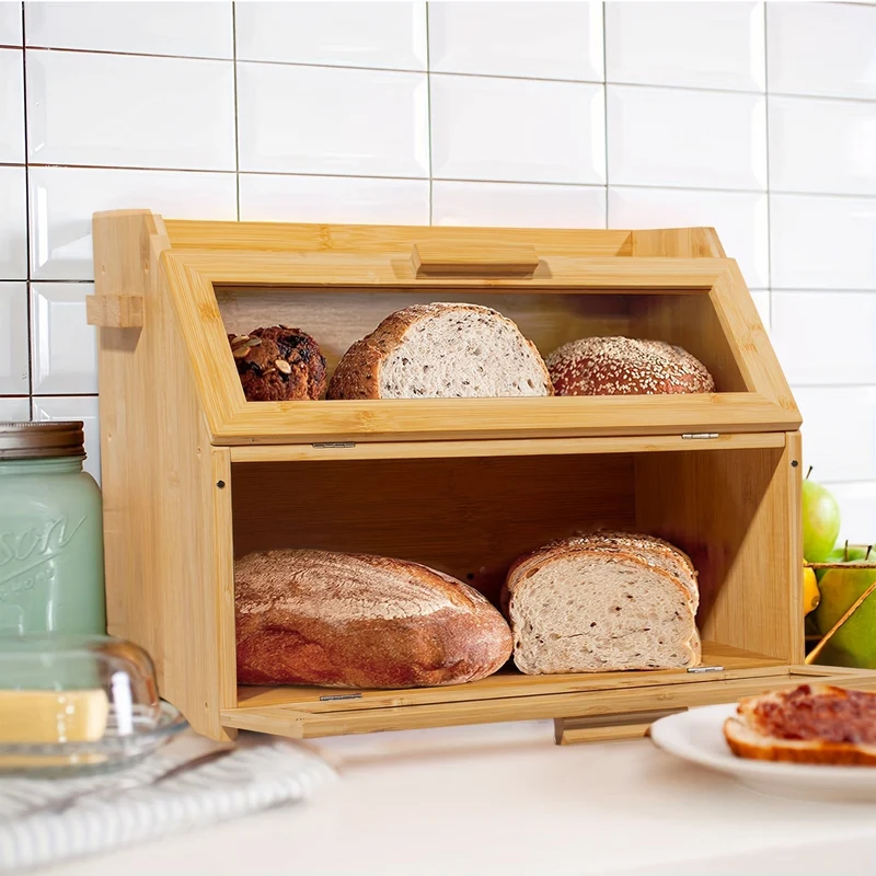Elegant Brødkasse i Bambus med Dobbelt Hylder – Funktionel og Stilfuld