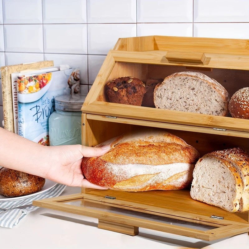 Elegant Brødkasse i Bambus med Dobbelt Hylder – Funktionel og Stilfuld