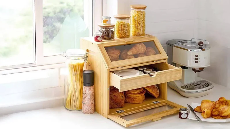 Elegant Brødkasse i Bambus med Dobbelt Hylder – Funktionel og Stilfuld
