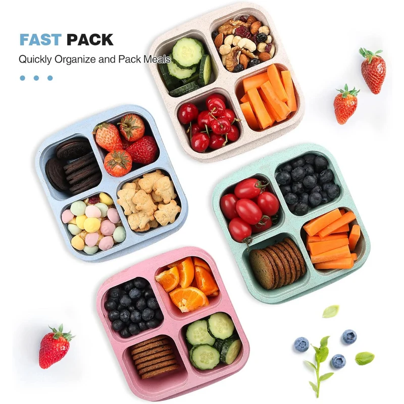 Funktionelle Madkasser i Bento-stil med 4 Rum (Sæt af 4)