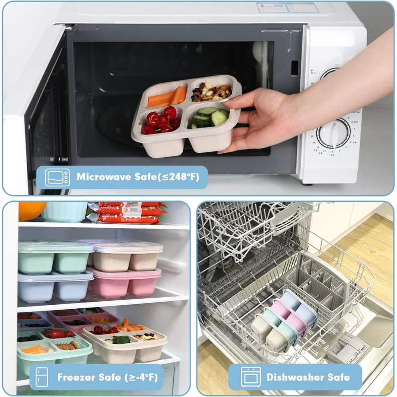 Funktionelle Madkasser i Bento-stil med 4 Rum (Sæt af 4)