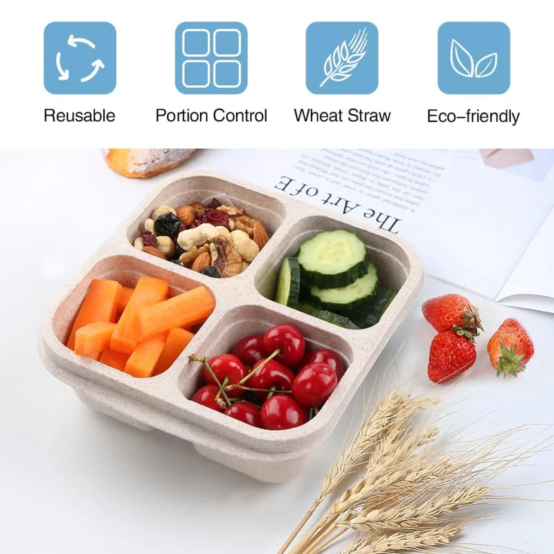Funktionelle Madkasser i Bento-stil med 4 Rum (Sæt af 4)