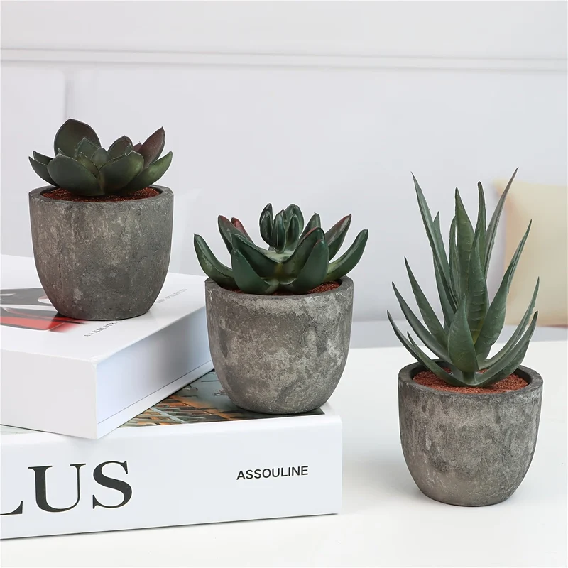 Elegant Mini Kunstplanter med Cementlook – Perfekt til Indretning