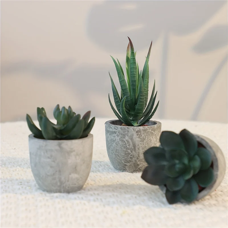 Elegant Mini Kunstplanter med Cementlook – Perfekt til Indretning