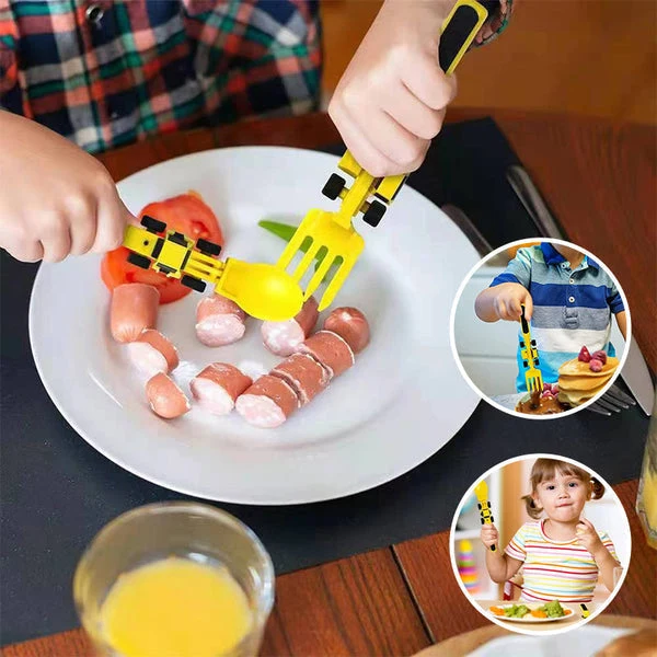 Børnespisesæt med Bulldozer Design - MadLegenden