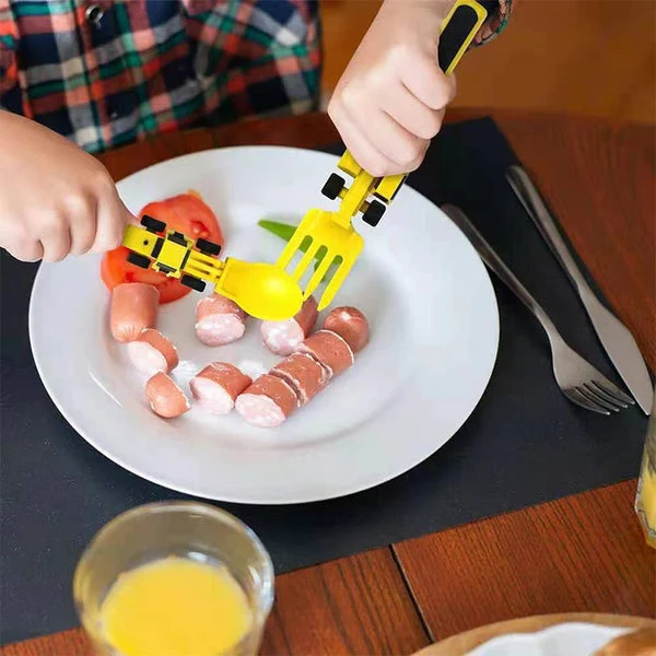 Børnespisesæt med Bulldozer Design - MadLegenden