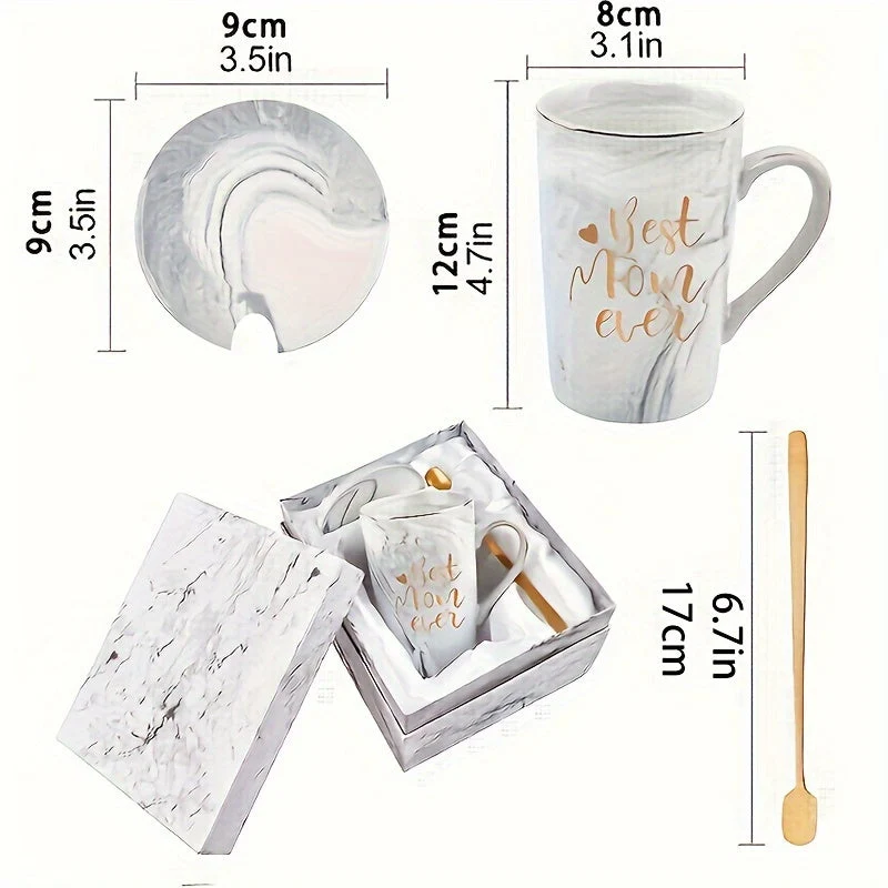 Marmor Tasse Sæt med Guldtryk – Den Perfekte Gave til Mor