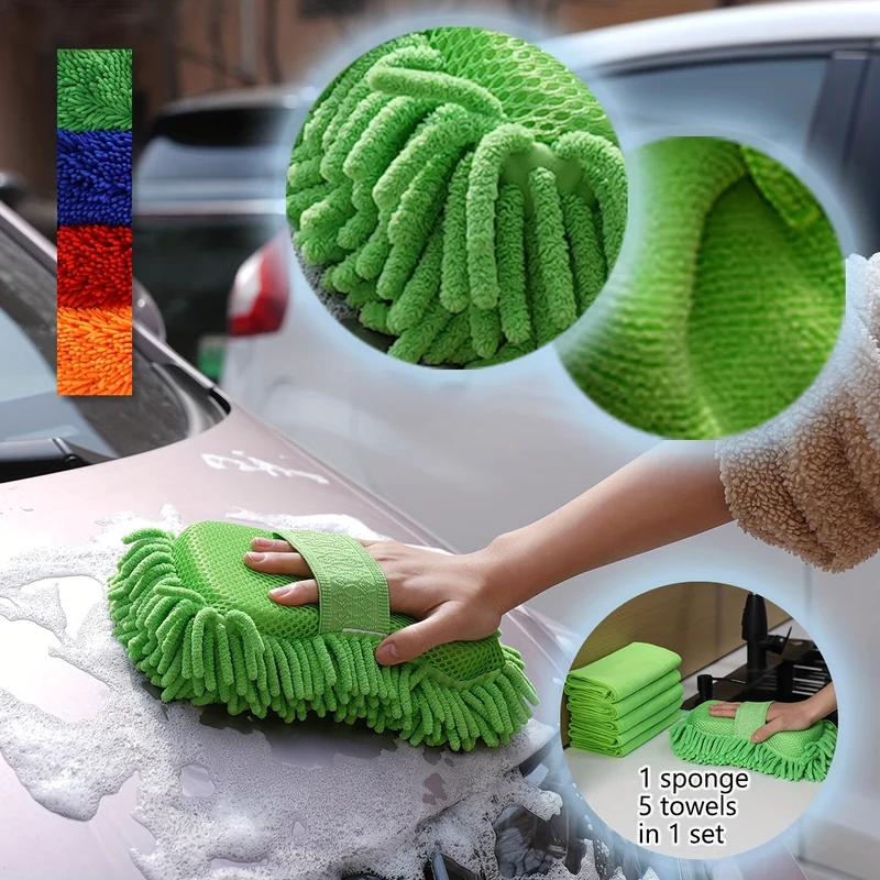 Mikrofiber bilvask sæt – svamp og håndklæder til skinnende resultater