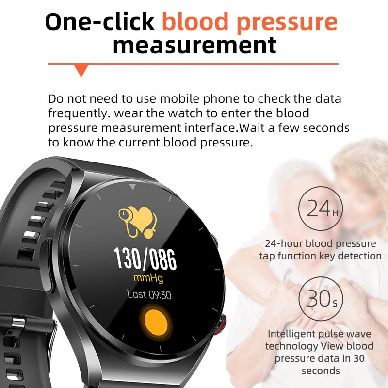 Blodsukkermåling med ét klik | Blodtryk ECG | HRV Hjertefrekvensovervågning Smartwatch