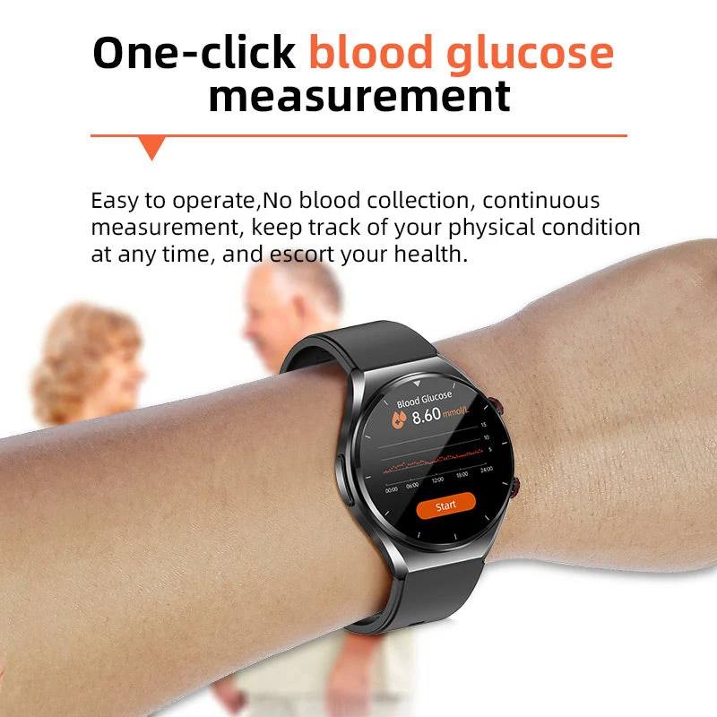 Blodsukkermåling med ét klik | Blodtryk ECG | HRV Hjertefrekvensovervågning Smartwatch