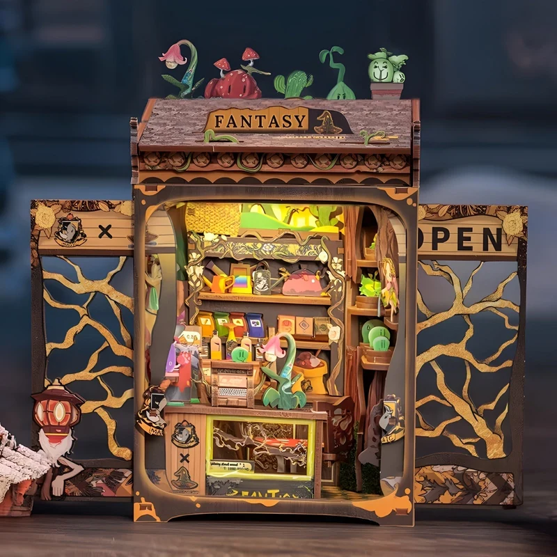 Miniature Bogbutik DIY – 3D Trækit med Belysning til Kreativ Dekoration