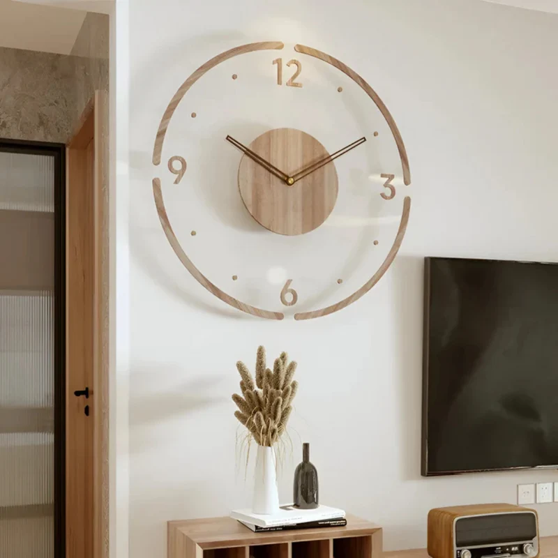 Vægur i Akryl og Træ med Stille Design